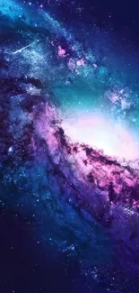 Vibrant galaxy wallpaper with blue and purple hues, showcasing stars and cosmic beauty.