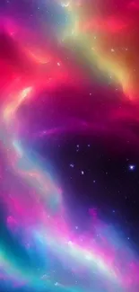 Vibrant galaxy wallpaper with colorful nebulae and stars.