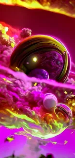 Vibrant and colorful galaxy theme mobile wallpaper with pink and purple hues.