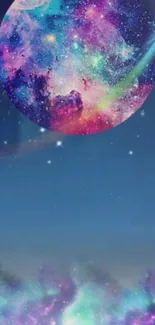 Colorful galaxy wallpaper with planet and stars.