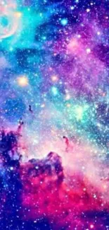 Vivid galaxy wallpaper featuring colorful nebula and stars.