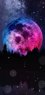 Vibrant galaxy wallpaper with neon moon.