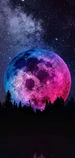 Vibrant moon in galaxy wallpaper for mobile.