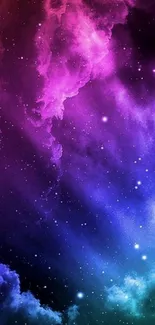 Mobile wallpaper of a vibrant galaxy nebula in purple, blue, and pink hues.