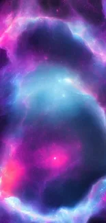 Vibrant pink and blue nebula galaxy wallpaper for mobile screens.