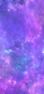 Purple and pink galaxy nebula wallpaper with stars.