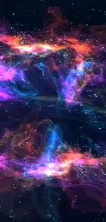 Vibrant galaxy nebula wallpaper with purple and orange cosmic clouds.