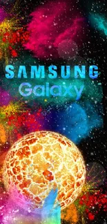 Vibrant Samsung Galaxy wallpaper with colorful cosmic design.