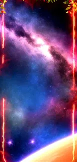 Vibrant galaxy phone wallpaper with cosmic colors and stars.