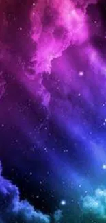 Vibrant purple galaxy nebula wallpaper with stars.