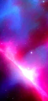 Vibrant phone wallpaper of a pink and blue galaxy with a stunning nebula.