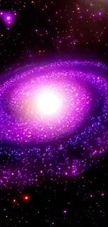 Purple galaxy wallpaper with a bright spiral nebula and shining stars.