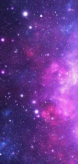 Vibrant galaxy wallpaper with stars and nebula in rich purple hues.