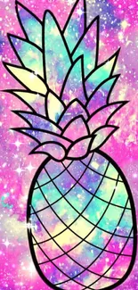 Colorful galaxy pineapple wallpaper with vibrant pink and blue hues.