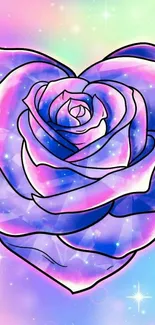 Vibrant pastel galaxy rose with sparkles.