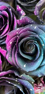 Vibrantly colored galaxy rose wallpaper with purple and blue hues.