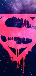 Dripping superhero emblem on galaxy wallpaper.