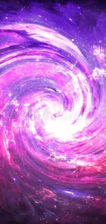 Bright purple and pink galaxy swirl wallpaper with a cosmic design.