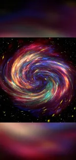 Vibrant galaxy swirl on starry night background wallpaper.