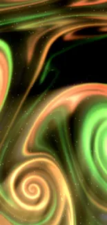 Colorful galaxy swirl wallpaper with neon green and orange hues.