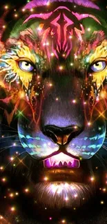 Vibrant galaxy-inspired tiger with colorful stars.