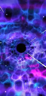 Vibrant galaxy vortex with purple and blue hues.