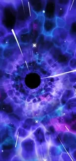 Purple and blue galaxy vortex wallpaper with a cosmic theme.