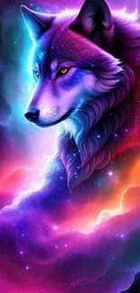 Vivid galaxy-themed wolf art with cosmic colors.