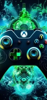 Futuristic gaming controller with vibrant colors.