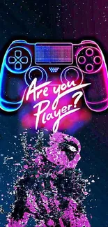 Vibrant neon gaming wallpaper with controller and player art.