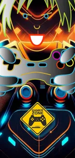 Colorful abstract gamer holding a game controller.