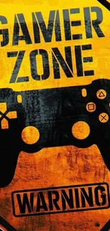 Gamer Zone warning sign wallpaper with yellow background and black controller silhouette.