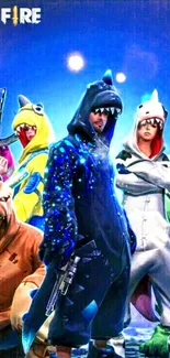 Vibrant gaming characters in shark onesies for mobile wallpaper.