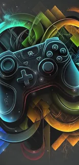 A vibrant gaming controller on an abstract colorful background.