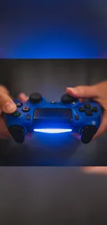 A mobile wallpaper showing a blue glowing gaming controller.