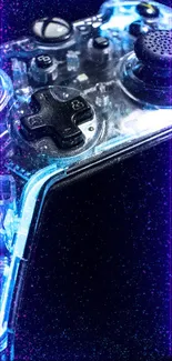 Mobile wallpaper of a vibrant gaming controller glowing in blue.