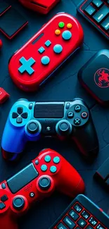 Vibrant gaming controllers and accessories wallpaper