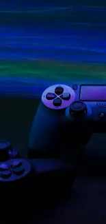 Vibrant blue gaming controller wallpaper for mobile.