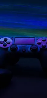 Neon-lit gaming controller wallpaper in vibrant blue hues.