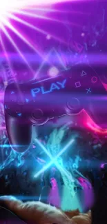 Neon-lit gaming controller with vibrant colors