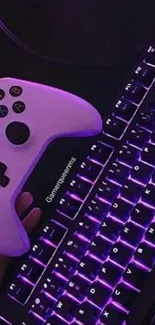 Neon gaming keyboard and controller wallpaper.