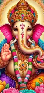 Colorful Hindu deity Ganesha art wallpaper with vibrant colors and intricate details.