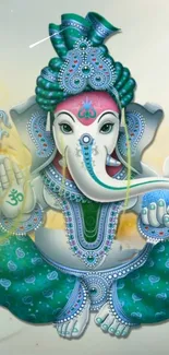 Colorful Ganesh artwork with intricate design in teal hues.