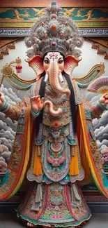 Intricate and colorful Ganesh art wallpaper design.