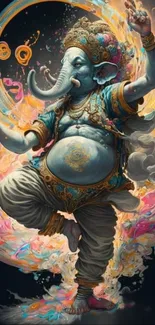 Artistic depiction of Ganesh with colorful and vibrant details.