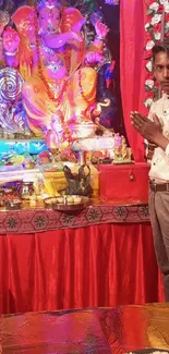 Colorful Ganesh festival decoration with deity.