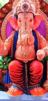 Colorful Ganesh statue mobile wallpaper with rich red tones.