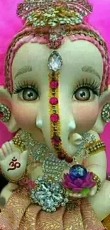 Vibrant Ganesh idol with pink hues for mobile wallpaper.