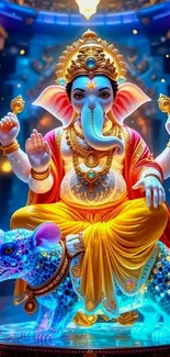 Colorful depiction of Lord Ganesh on a vibrant mobile wallpaper.