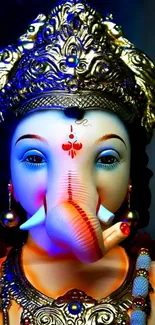 Vibrant Ganesh statue with intricate details and vivid colors as phone wallpaper.